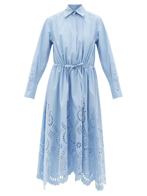 Valentino - Sangallo-embroidered Cotton-poplin Midi Dress Blue