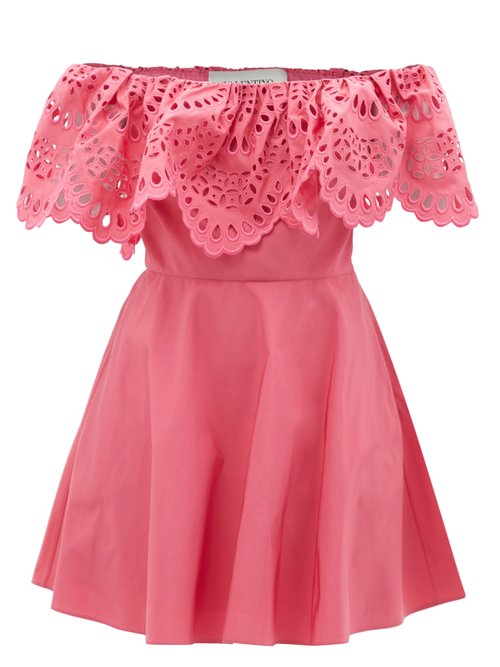 Valentino - Sangallo-embroidered Cotton-blend Mini Dress Pink