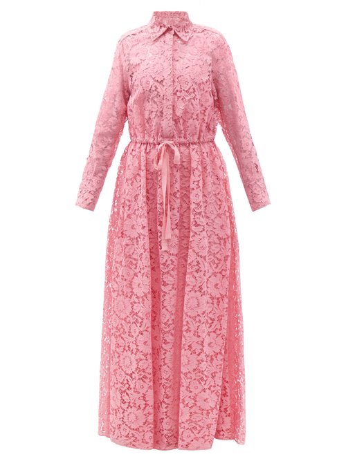Valentino – Drawstring-waist Floral-lace Shirt Gown Pink