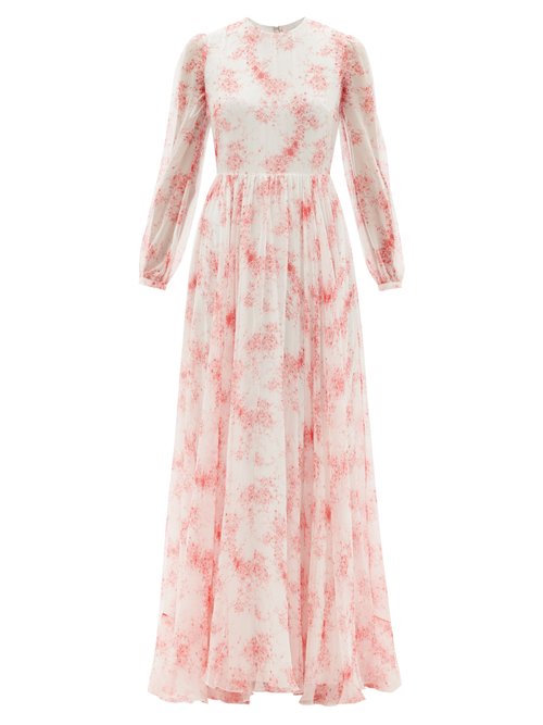 Valentino – Roseflow Floral-print Silk-chiffon Gown Red White