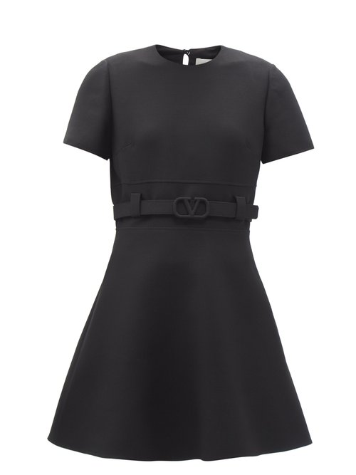 Valentino – Crepe Couture V-logo Belted Wool-blend Mini Dress Black