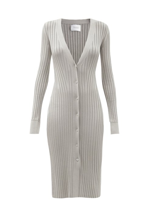 Buy Galvan - Rhea Rib-knitted Cardigan Dress Silver online - shop best Galvan clothing sales