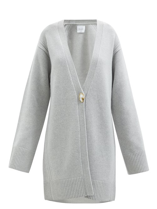 Galvan - Pearl-embellished Wool-blend Cardigan Light Grey