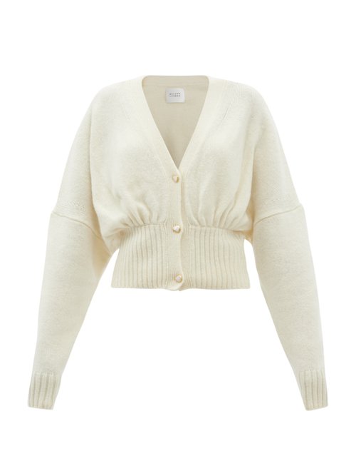 Buy Galvan - Luna Pearl-embellished Wool-blend Cardigan Ivory online - shop best Galvan 