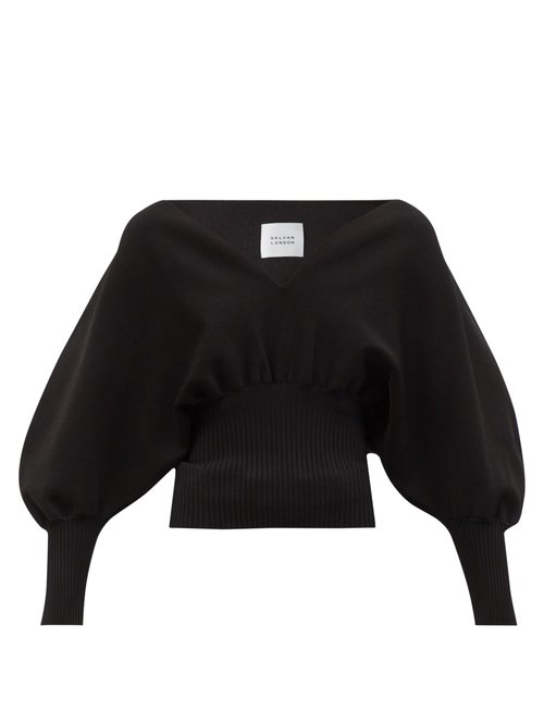 Galvan - Luna Balloon-sleeved Scuba-knit Sweater Black