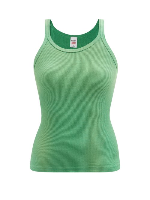 Re/Done - Ribbed Cotton-jersey Tank Top Green