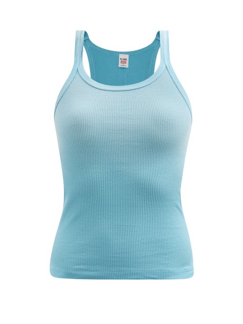 Re/Done - Ribbed Cotton-jersey Tank Top Light Blue
