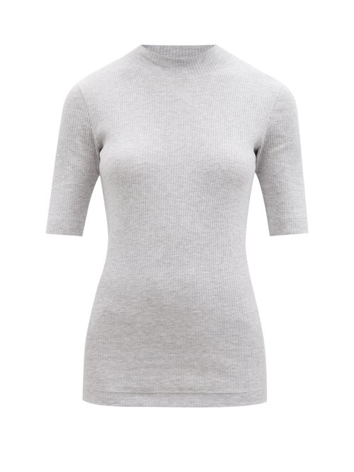 Brunello Cucinelli - High-neck Ribbed Cotton-jersey T-shirt Light Grey