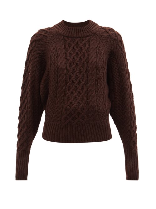 Emilia Wickstead - Emory Cable-knit Wool Sweater Dark Brown