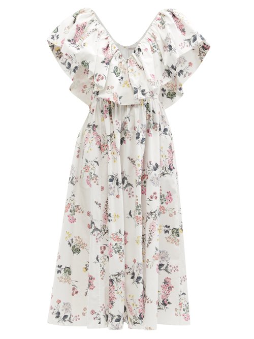 Buy Emilia Wickstead - Jarvis Floral-print Organic-cotton Midi Dress Pink White online - shop best Emilia Wickstead clothing sales