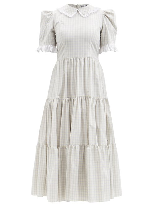 Batsheva - Lucy Checked Cotton-poplin Midi Dress Grey White