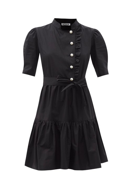 Batsheva - Sadie Pearl-button Cotton Mini Dress Black