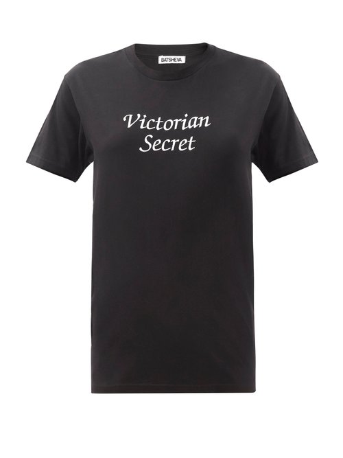 Batsheva - Victorian Secret-embroidered Cotton T-shirt Black