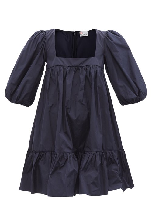 Buy REDValentino - Square-neck Taffeta Mini Dress Navy online - shop best REDValentino clothing sales