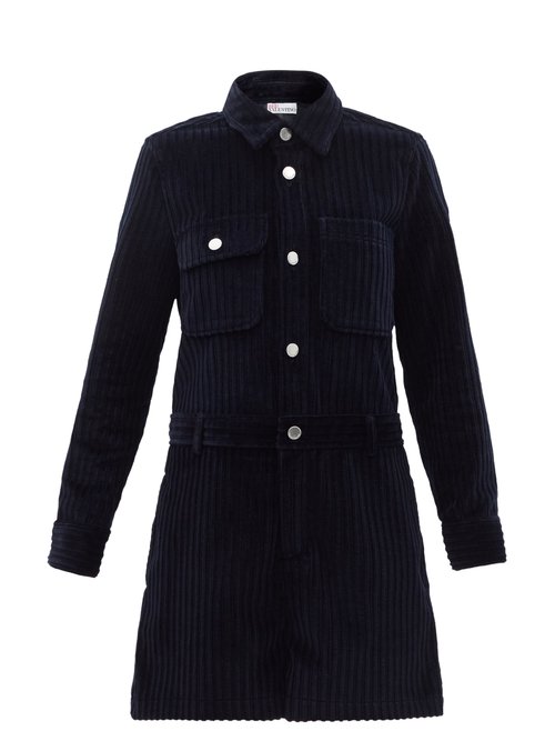 REDValentino – Long-sleeved Cotton-corduroy Playsuit Navy