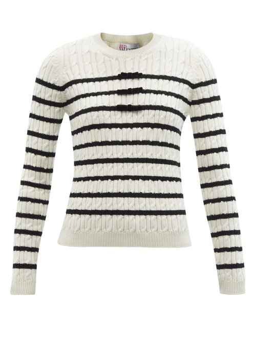 REDValentino – Striped Cable-knit Wool Sweater Ivory