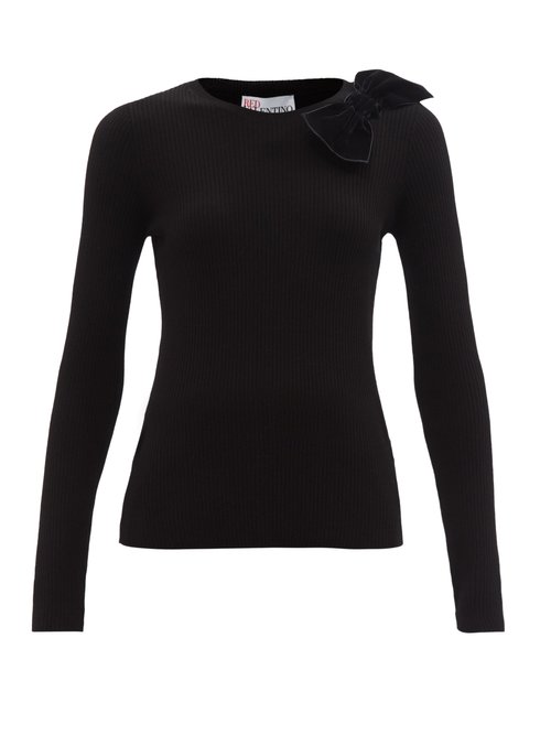 REDValentino – Velvet-bow Rib-knitted Sweater Black