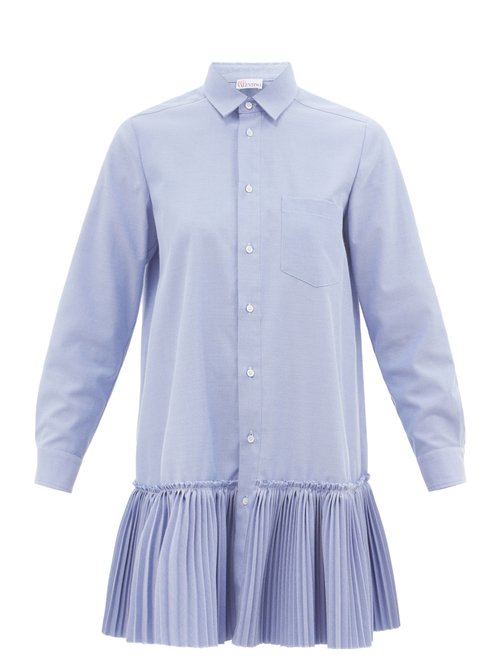 REDValentino - Pleated Cotton-blend Oxford Dress Light Blue