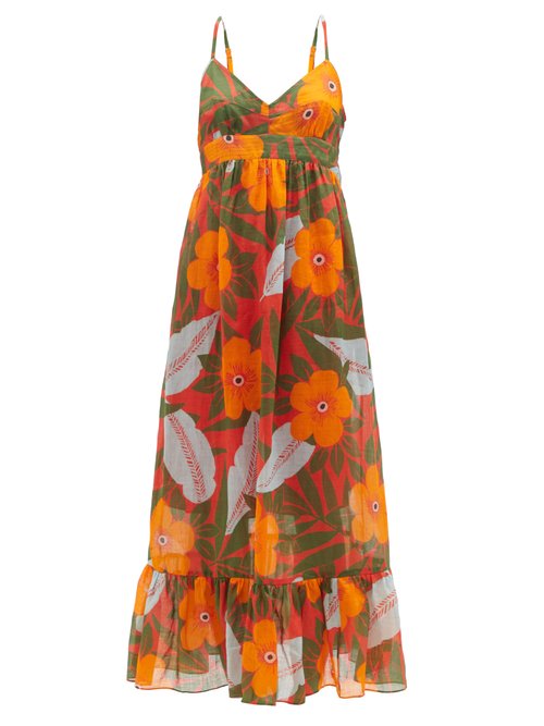 Lee Mathews - Oleander Hibiscus-print Ramie Maxi Dress Orange