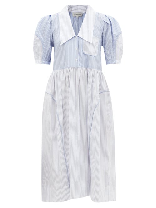 Lee Mathews - Diana Pinstriped Cotton-poplin Midi Dress Blue White