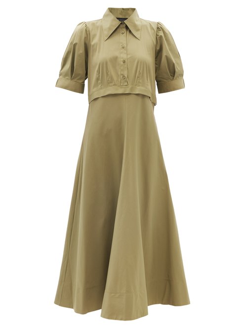 Lee Mathews - Elizabeth Cotton-blend Poplin Maxi Dress Khaki