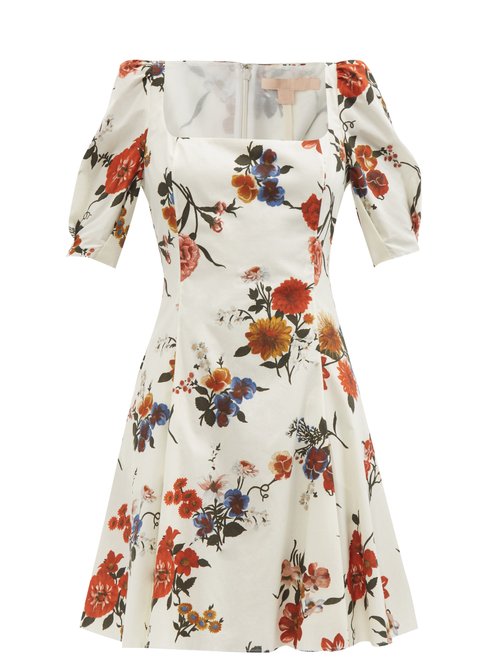 Brock Collection – Temple Square-neck Floral-print Cotton Mini Dress Red White