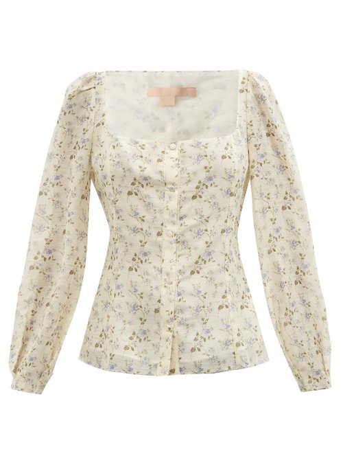 Brock Collection - Thelma Floral-print Linen-blend Top White