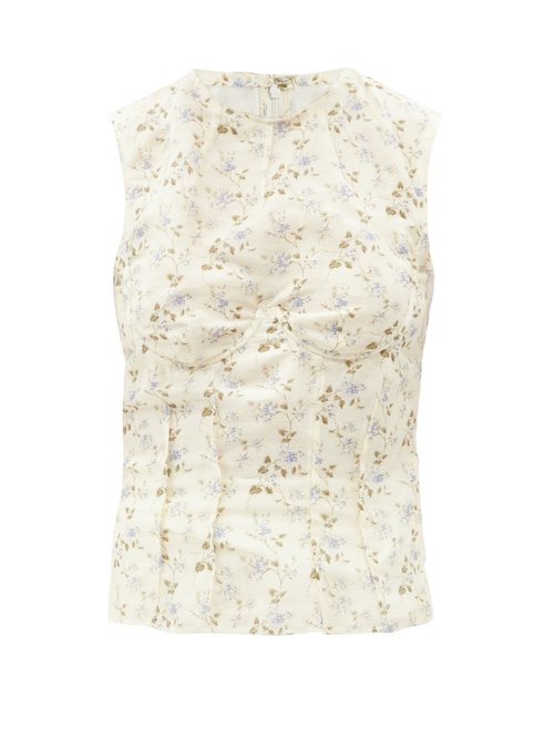 Brock Collection – Thao Floral-print Linen-blend Top White