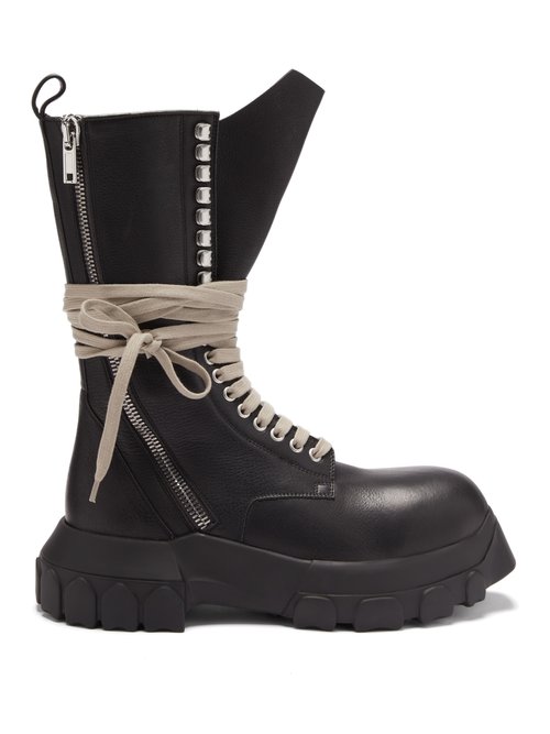 Buy Rick Owens - Tractor Lace-up Grained-leather Boots Black online - shop best Rick Owens shoes sales