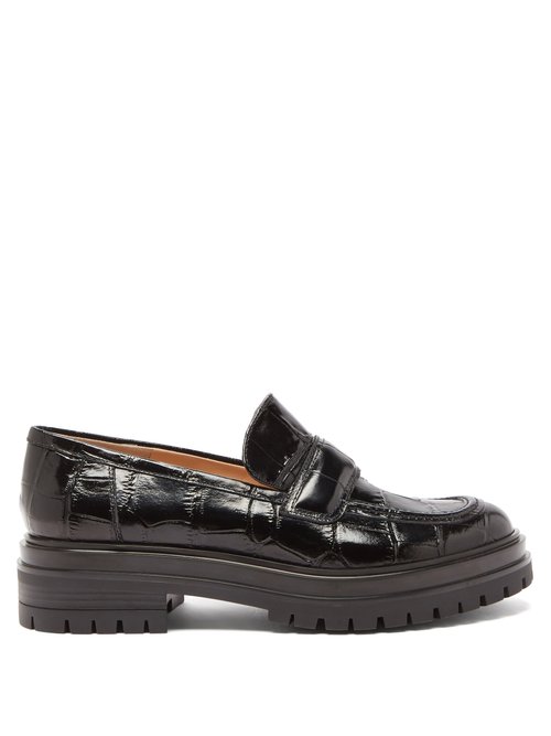 Gianvito Rossi - Argo Crocodile-effect Patent-leather Loafers Black