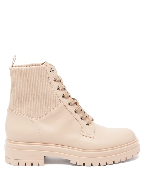Gianvito Rossi - Martis Lace-up Leather Ankle Boots Beige