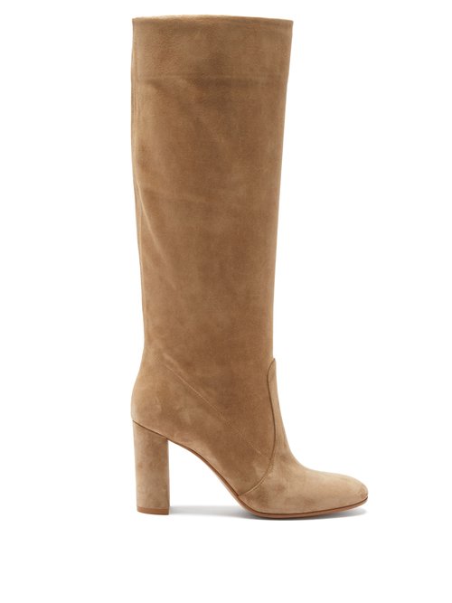 Gianvito Rossi Suede Block-heel Knee Boots In Bisque | ModeSens