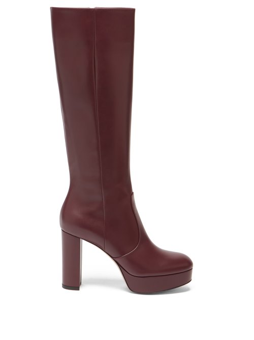 Gianvito Rossi - Platform Leather Knee-high Boots Burgundy