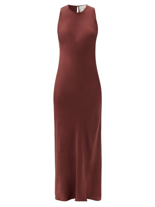 Asceno - Valencia Silk-twill Midi Dress Dark Red