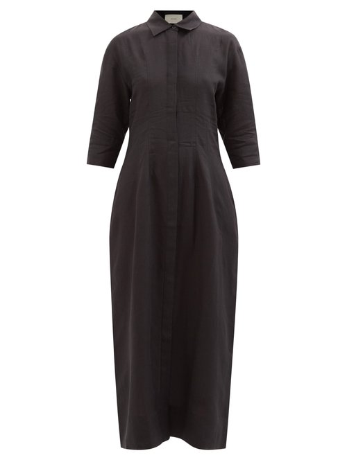 Asceno - New York Organic Linen-lawn Shirt Dress Black