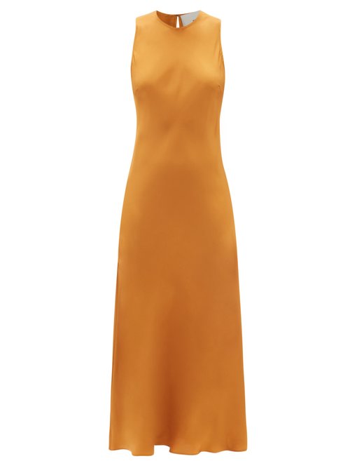 Asceno - Valencia Silk-twill Midi Dress Orange
