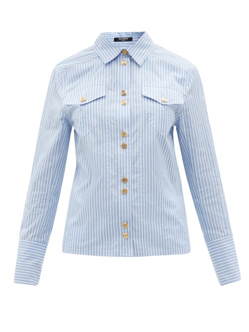 Balmain - Striped Cotton-poplin Shirt Blue