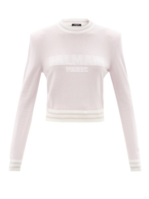Balmain - Logo-jacquard Wool-blend Sweater Pink