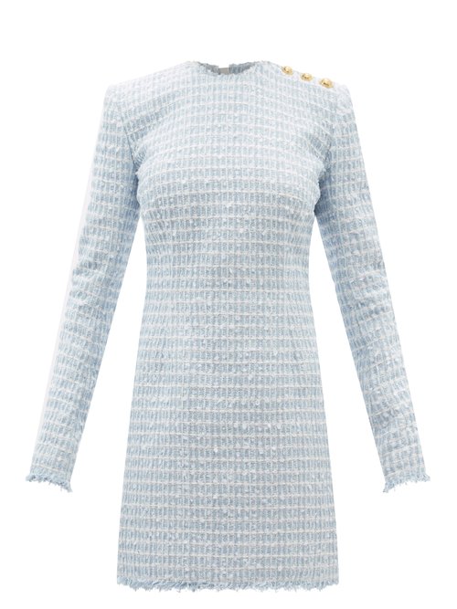 Balmain - Check Tweed Mini Dress Blue