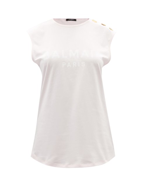 Balmain - Logo-print Cotton-jersey Tank Top Pink