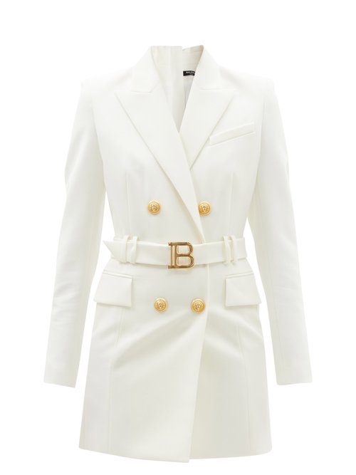 Balmain - Belted Wool-crepe Tailored Mini Dress White
