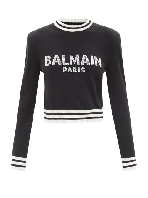 Balmain - Logo-jacquard Wool-blend Sweater Black