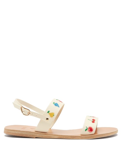 Ancient Greek Sandals - X HVN Clio Fruit-embroidered Leather Sandals White Multi
