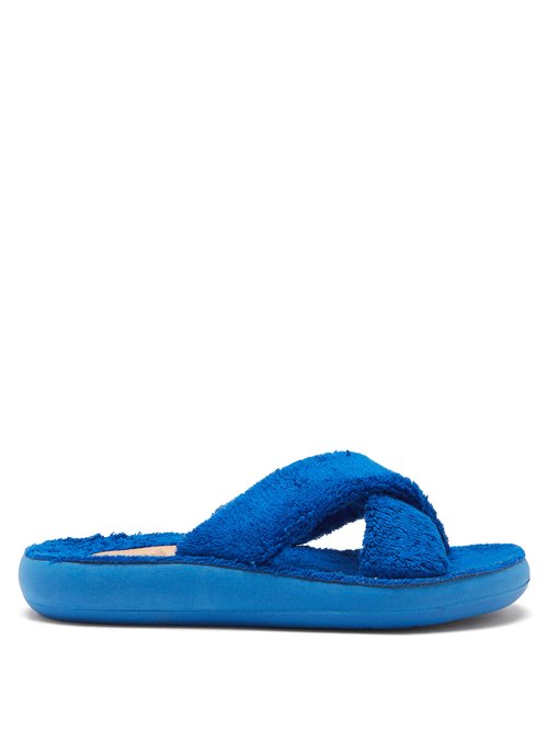 Ancient Greek Sandals – Thais Crossover-strap Terry Slides Blue