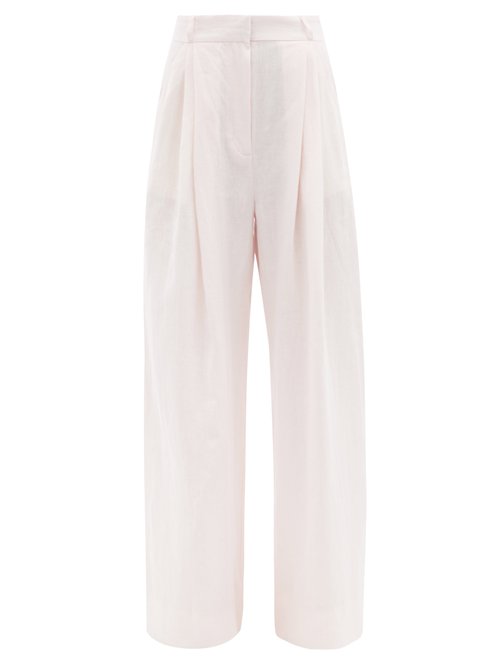 Three Graces London - Molly High-rise Linen Wide-leg Trousers Light Pink Beachwear