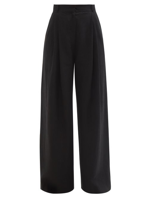 Three Graces London - Molly High-rise Linen Wide-leg Trousers Black Beachwear