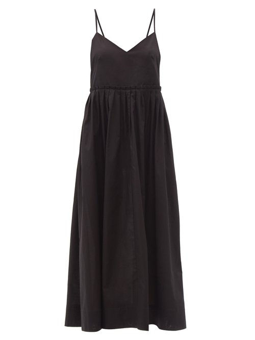 Three Graces London - Aspen V-neck Cotton Midi Dress Black