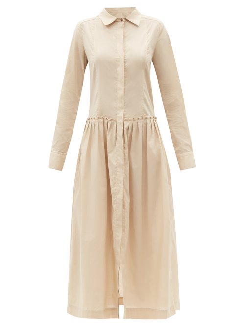 Three Graces London - Kaia Dropped-waist Cotton Shirt Dress Beige