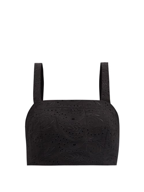 Three Graces London - Nineve Broderie-anglaise Poplin Cropped Top Black