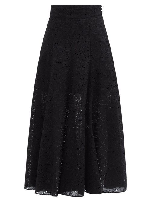 Three Graces London - Amelina Paisley Broderie-anglaise Midi Skirt Black Beachwear